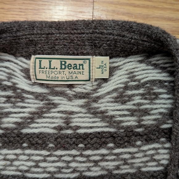 VTG LL Bean Hand-Knit Wool Button Front Cardigan Sweater Pockets women's Large - Picture 3 of 15